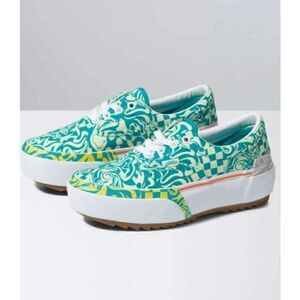 vans era stacked wavy daze tile blue women size 7 fast shipping